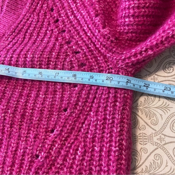 LOFT Fuchsia Pointelle Button-Up Sweater Cardigan Large Fuzzy - Picture 11 of 12